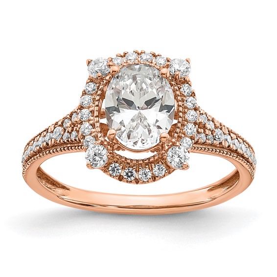 14k Rose Gold Vintage Halo (Holds 1 carat (8.0x6.1mm) Oval Center) 3/8 carat Diamond Semi-Mount Engagement Ring