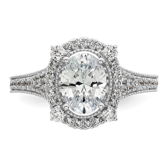 14k White Gold Vintage 1ct Oval Halo Dia Semi-Mount Ring