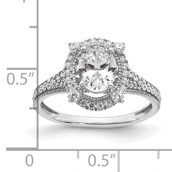 14k White Gold Vintage 1ct Oval Halo Dia Semi-Mount Ring