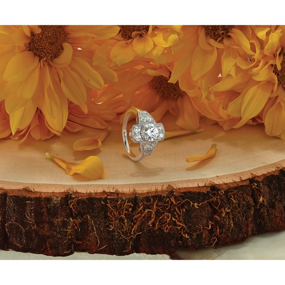 14k White Gold Art Deco (Holds 5/8 carat (5.6mm) Round Center) 1/3 carat Diamond Semi-mount Engagement Ring