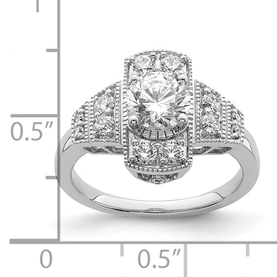 14k White Gold Art Deco (Holds 5/8 carat (5.6mm) Round Center) 1/3 carat Diamond Semi-mount Engagement Ring