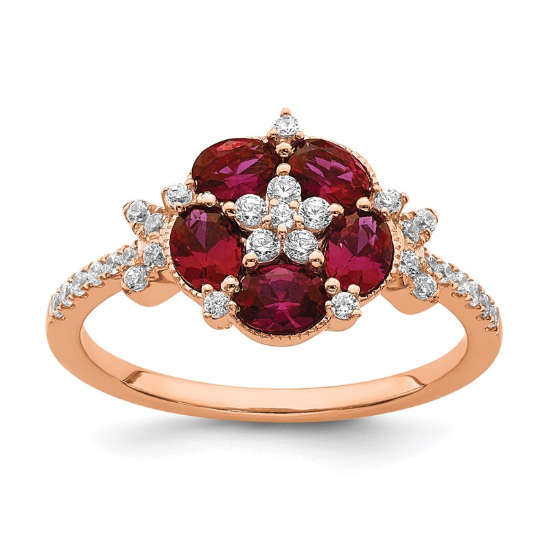 14K Rose Gold Lab Grown Diamond VS/SI+ G+ Cr.Ruby Floral Ring