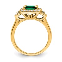 14K Yellow Gold 0.38 Carat Lab Grown Diamond VS SI+ G+ and Lab Created Emerald Complete Fashion Halo Ring view 2