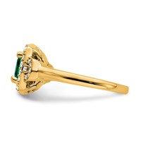14K Yellow Gold 0.38 Carat Lab Grown Diamond VS SI+ G+ and Lab Created Emerald Complete Fashion Halo Ring view 3