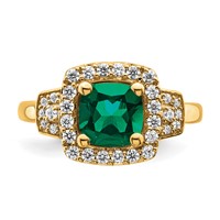 14K Yellow Gold 0.38 Carat Lab Grown Diamond VS SI+ G+ and Lab Created Emerald Complete Fashion Halo Ring view 4