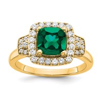 14K Yellow Gold 0.38 Carat Lab Grown Diamond VS SI+ G+ and Lab Created Emerald Complete Fashion Halo Ring view 1
