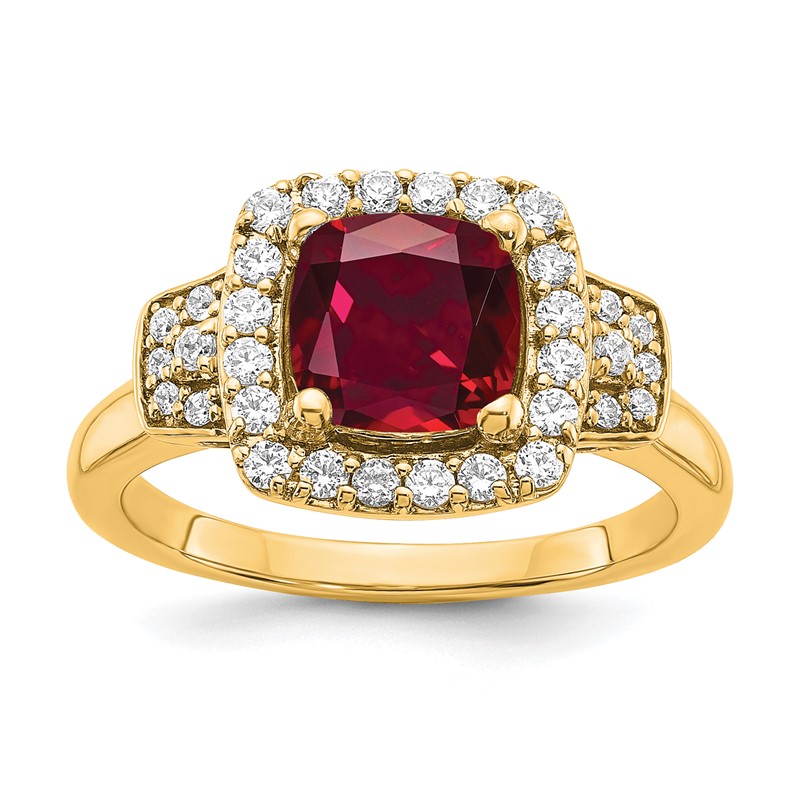14K Lab Grown Dia. VS/SI+ G+ Lab Created Ruby Halo Ring