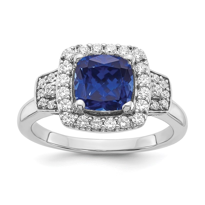 14K White Gold Lab Grown Dia. VS/SI+ G+ Lab Created Sapphire Halo Ri