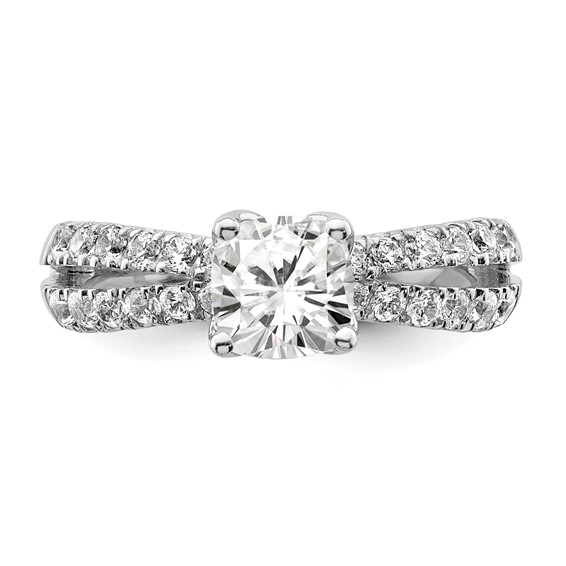 14k White Gold 5/8 carat Lab Grown Diamond VS/SI+ G+ 1 carat Center Cushion Semi Mount Engagement Ring
