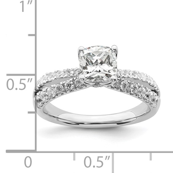 14k White Gold 5/8 carat Lab Grown Diamond VS/SI+ G+ 1 carat Center Cushion Semi Mount Engagement Ring