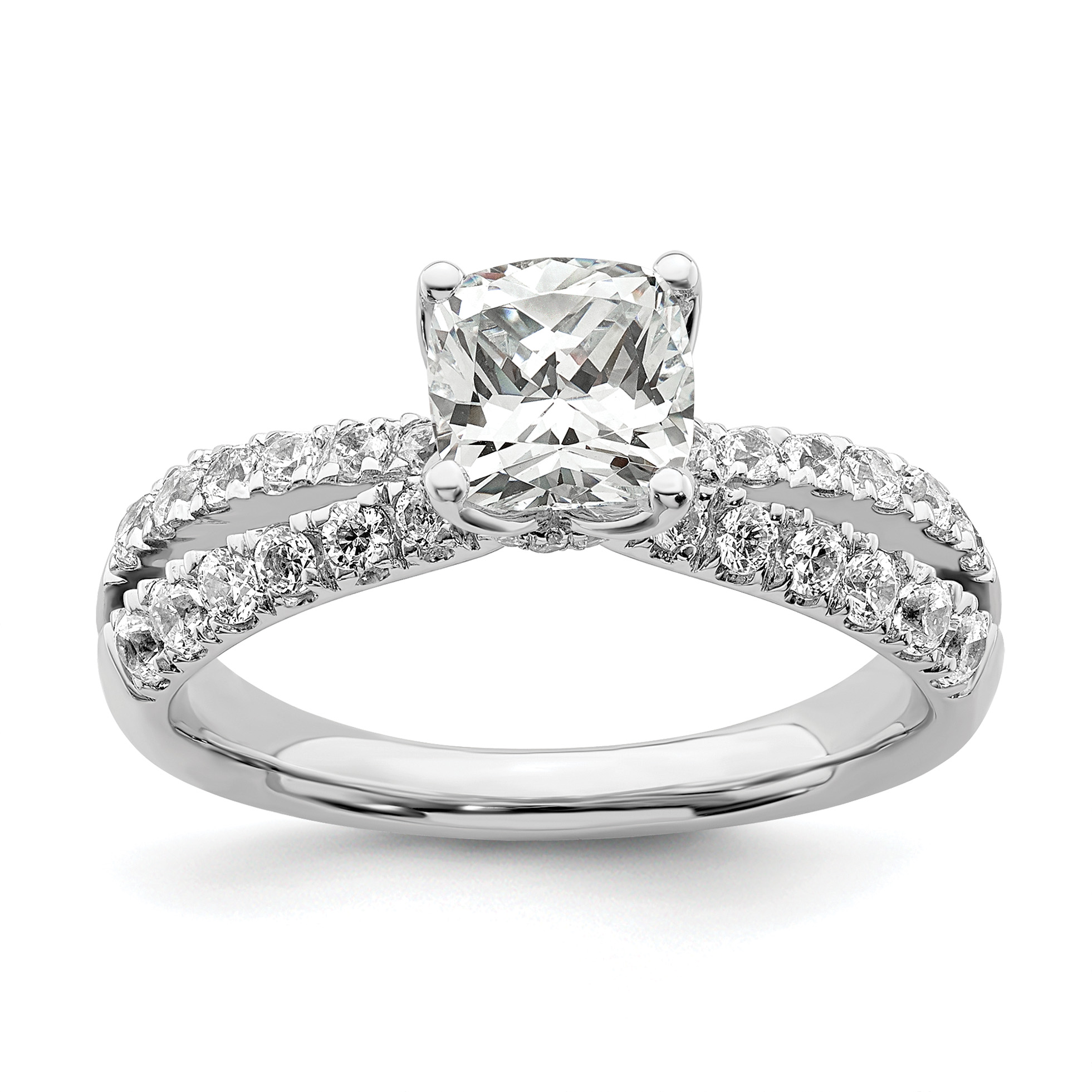 14k White Gold 5/8 carat Lab Grown Diamond VS/SI+ G+ 1 carat Center Cushion Semi Mount Engagement Ring (RM7992E-100-WLG)