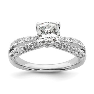 14k White Gold 5/8 carat Lab Grown Diamond VS/SI+ G+ 1 carat Center Cushion Semi Mount Engagement Ring