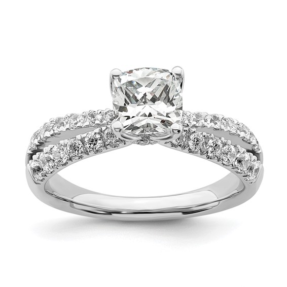 14k White Gold 5/8 carat Lab Grown Diamond VS/SI+ G+ 1 carat Center Cushion Semi Mount Engagement Ring