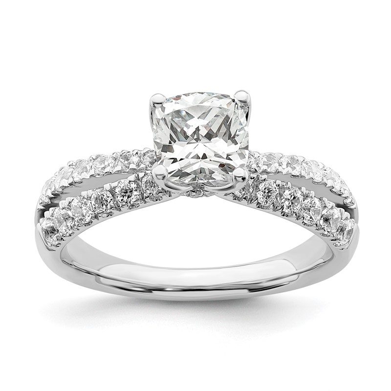 14k White Gold 5/8 carat Lab Grown Diamond VS/SI+ G+ 1 carat Center Cushion Semi Mount Engagement Ring