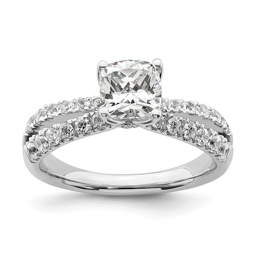 14K White Gold 0.62 Carat Lab Grown Diamond VS SI+ G+ 1 Carat Center Cushion Semi Mount Engagement Ring