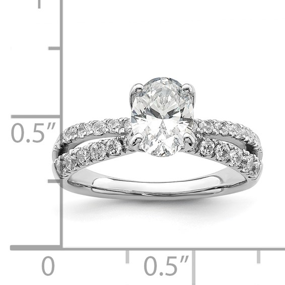 14k White Gold 5/8 carat Lab Grown Diamond VS/SI+ G+ 1 carat Center Oval Semi Mount Engagement Ring