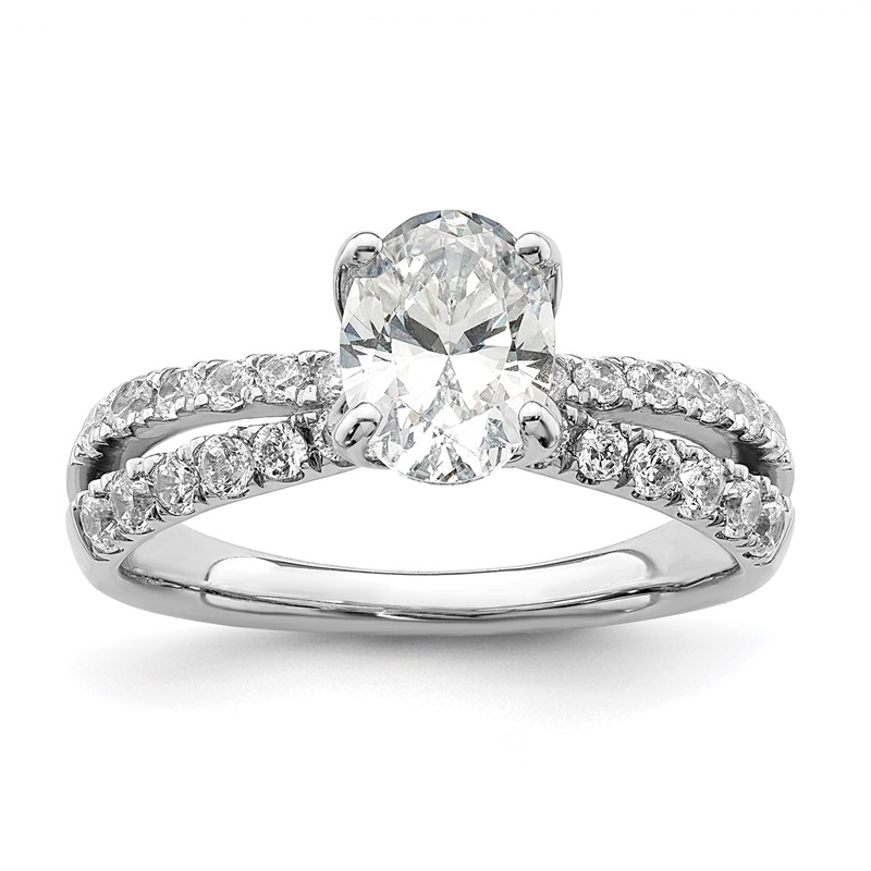 14k White Gold 5/8 carat Lab Grown Diamond VS/SI+ G+ 1 carat Center Oval Semi Mount Engagement Ring