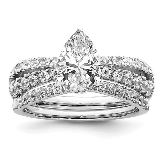 14k White Gold 5/8 carat Lab Grown Diamond VS/SI+ G+ 1 carat Center Pear Semi Mount Engagement Ring