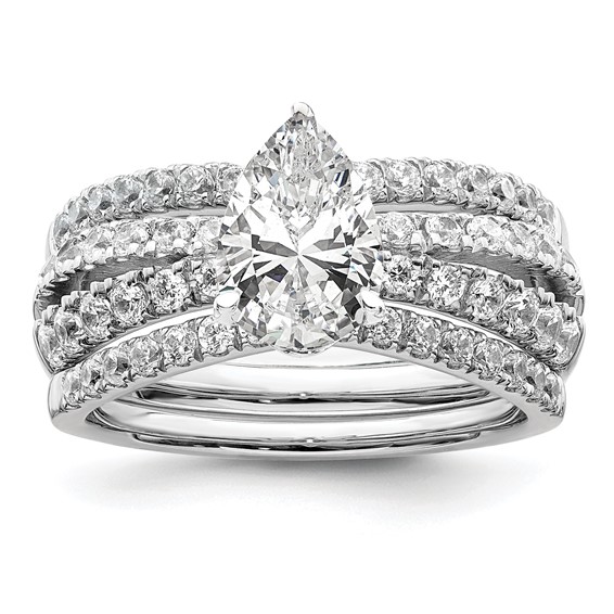 14k White Gold 5/8 carat Lab Grown Diamond VS/SI+ G+ 1 carat Center Pear Semi Mount Engagement Ring