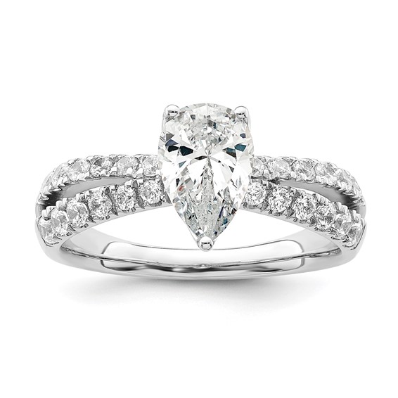 14k White Gold 5/8 carat Lab Grown Diamond VS/SI+ G+ 1 carat Center Pear Semi Mount Engagement Ring