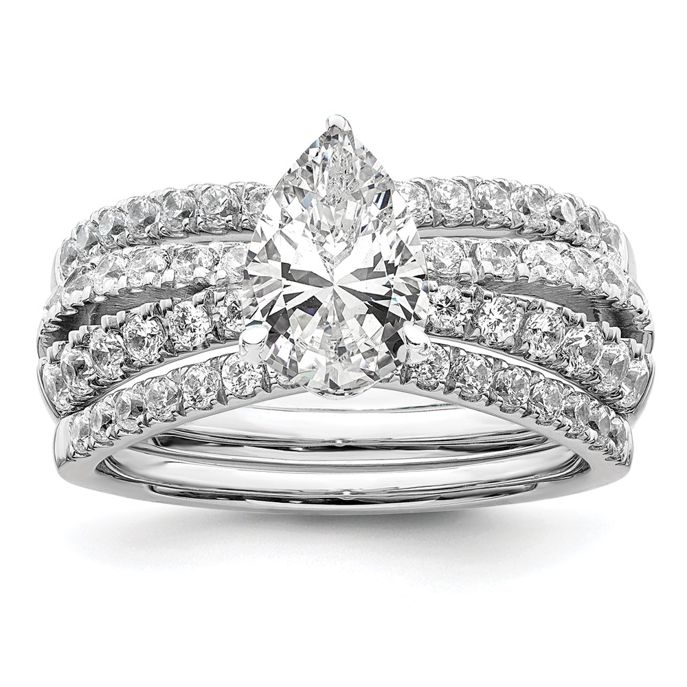 14k White Gold 5/8 carat Lab Grown Diamond VS/SI+ G+ 1 carat Center Pear Semi Mount Engagement Ring (RM7994E-100-WLG)
