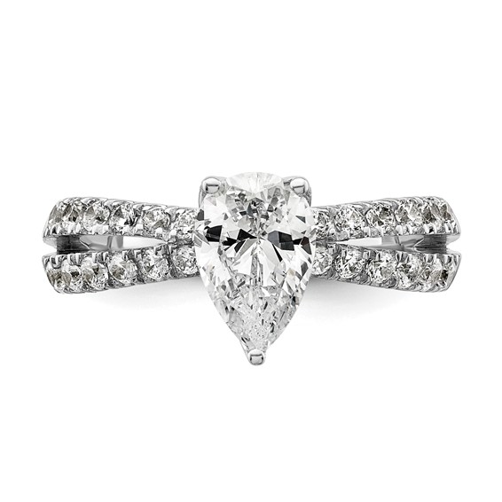 14k White Gold 5/8 carat Lab Grown Diamond VS/SI+ G+ 1 carat Center Pear Semi Mount Engagement Ring