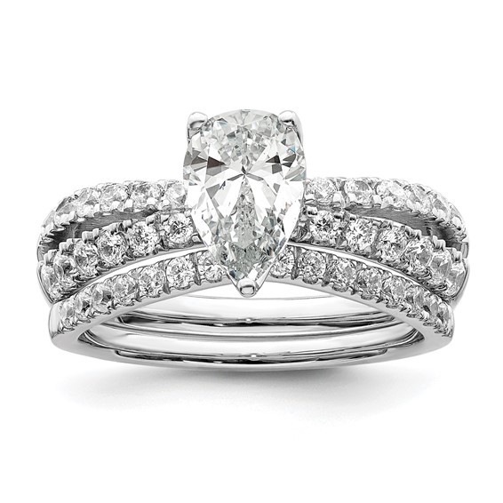 14k White Gold 5/8 carat Lab Grown Diamond VS/SI+ G+ 1 carat Center Pear Semi Mount Engagement Ring