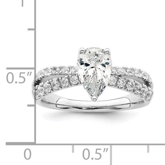 14k White Gold 5/8 carat Lab Grown Diamond VS/SI+ G+ 1 carat Center Pear Semi Mount Engagement Ring