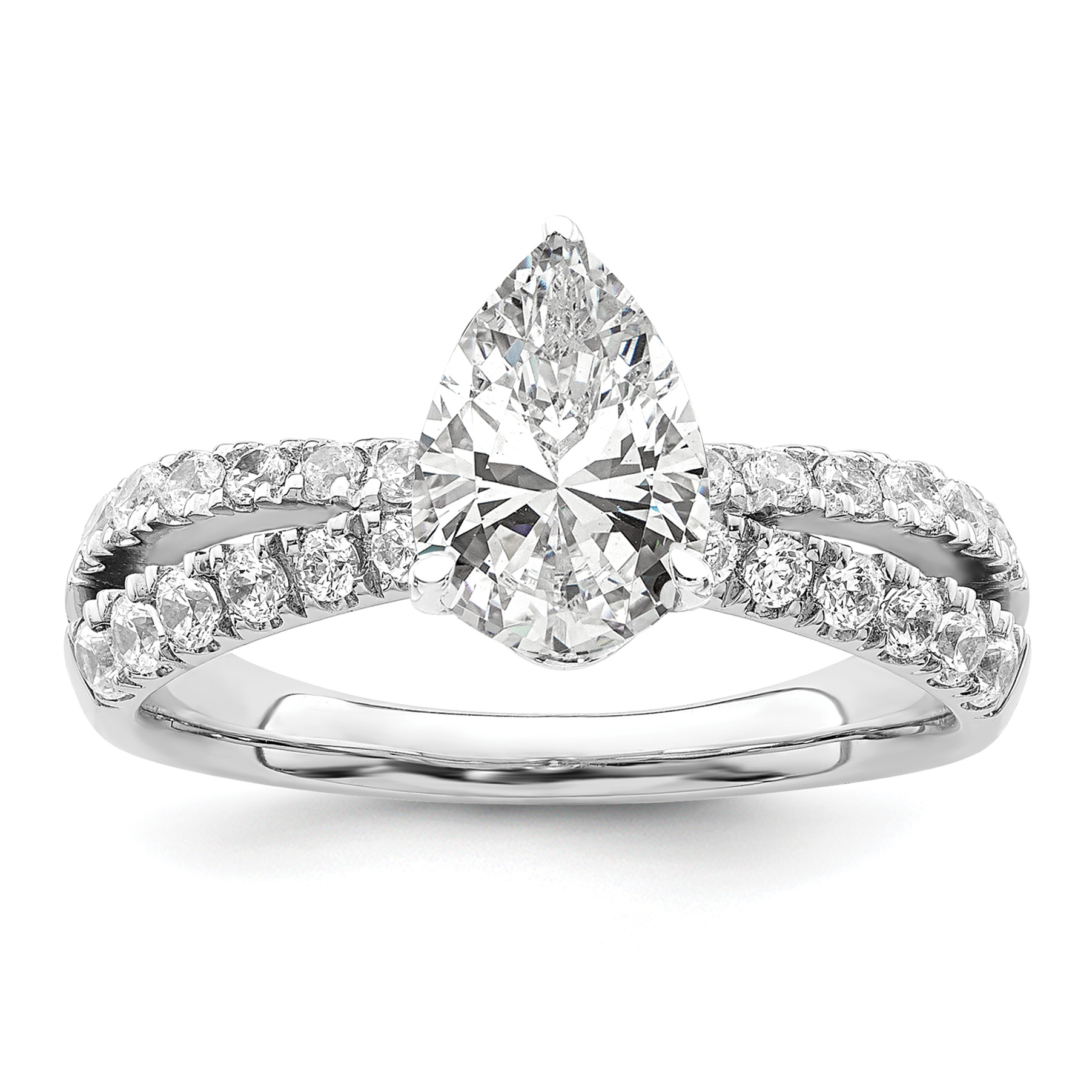 14k White Gold 5/8 carat Lab Grown Diamond VS/SI+ G+ 1 carat Center Pear Semi Mount Engagement Ring (RM7994E-100-WLG)