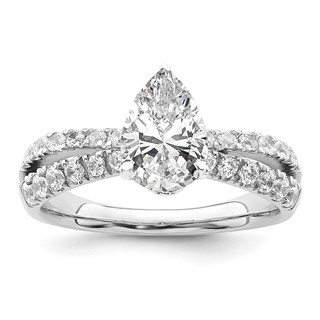 14k White Gold 5/8 carat Lab Grown Diamond VS/SI+ G+ 1 carat Center Pear Semi Mount Engagement Ring