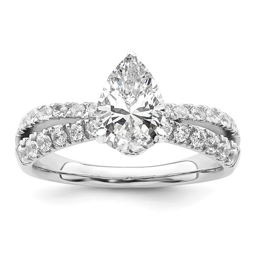 14K White Gold 0.62 Carat Lab Grown Diamond VS SI+ G+ 1 Carat Center Pear Semi Mount Engagement Ring