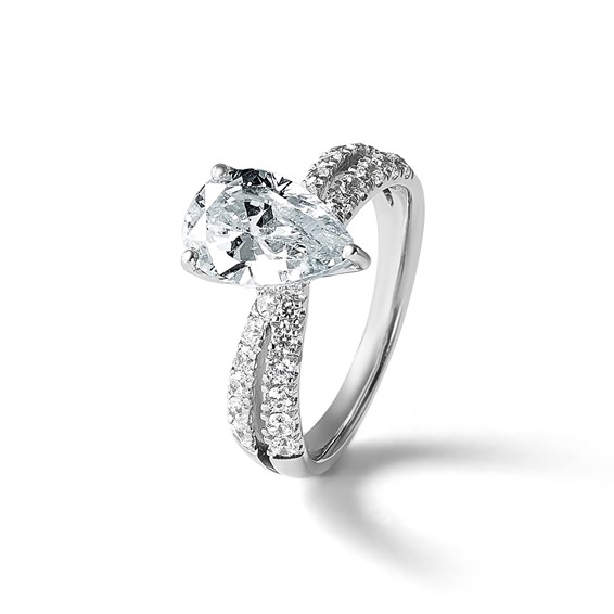 14k White Gold 5/8 carat Lab Grown Diamond VS/SI+ G+ 1 carat Center Pear Semi Mount Engagement Ring