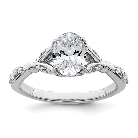 14k White Gold Semi-mount Diamond Oval Center Engagement Ring
