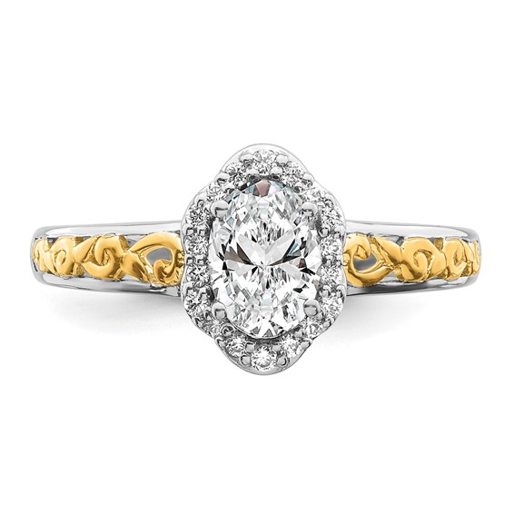 14k Two-tone Oval Vintage Halo Semi-Mount Engagement Ring