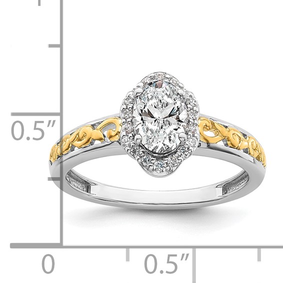 14k Two-tone Oval Vintage Halo Semi-Mount Engagement Ring