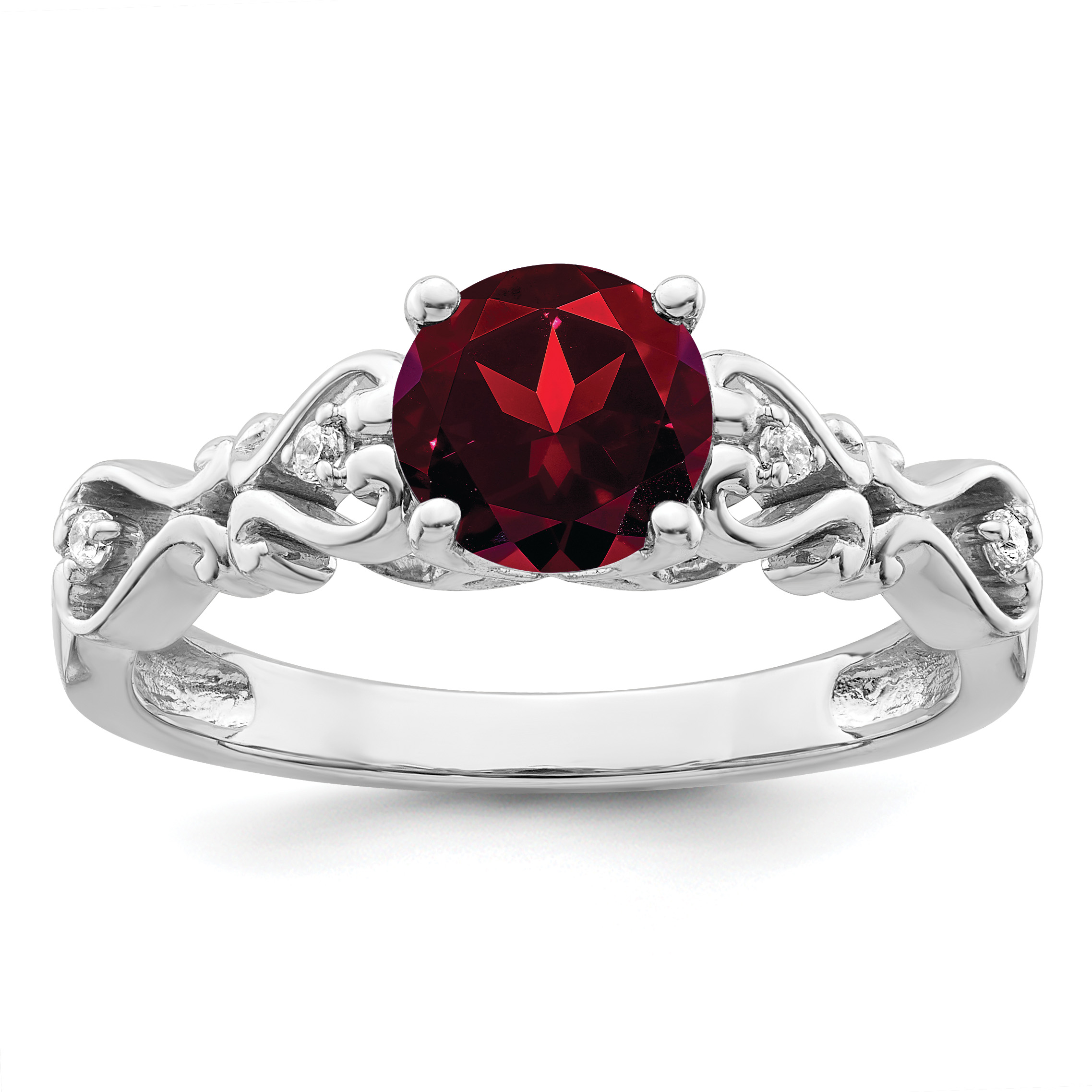 14k White Gold Polished Garnet and Diamond Ring (RM8177-GA-100-WA)