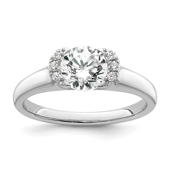 14k White Gold (Holds 1 carat (6.40 mm) Round) Half-Bezel with 1/20 carat Diamond Semi-Mount Engagement Ring