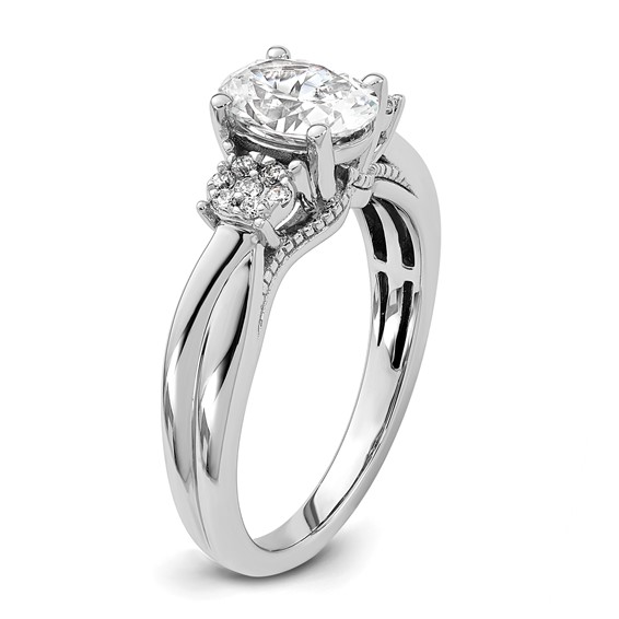 14k White Gold 1/8 carat Lab Grown Diamond VS/SI+ G+ 1 carat Center Oval Semi Mount Engagement Ring