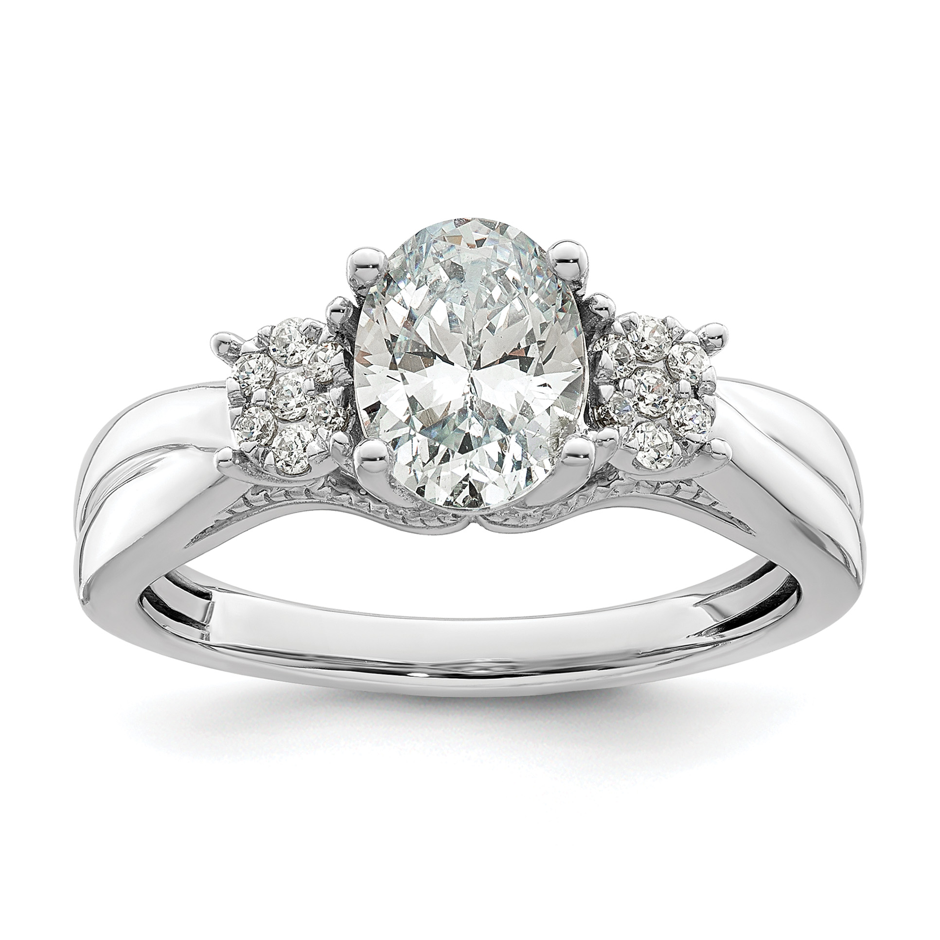 14k White Gold 1/8 carat Lab Grown Diamond VS/SI+ G+ 1 carat Center Oval Semi Mount Engagement Ring (RM8256E-100-WLG)