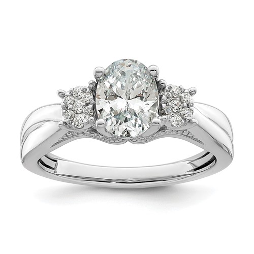 14K White Gold 0.12 Carat Lab Grown Diamond VS SI+ G+ 1 Carat Center Oval Semi Mount Engagement Ring