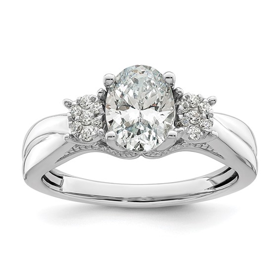14k White Gold 1/8 carat Lab Grown Diamond VS/SI+ G+ 1 carat Center Oval Semi Mount Engagement Ring
