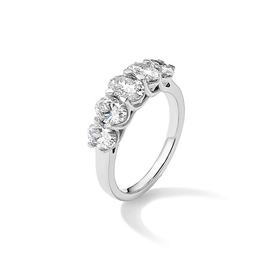 True Origin 14K White Gold 1 2/3 carat Lab Grown Diamond VS+ F+ Complete Oval Five Stone Ring