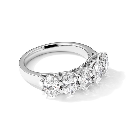 True Origin 14K White Gold 2 carat Lab Grown Diamond VS+ F+ Complete Oval Five Stone Ring