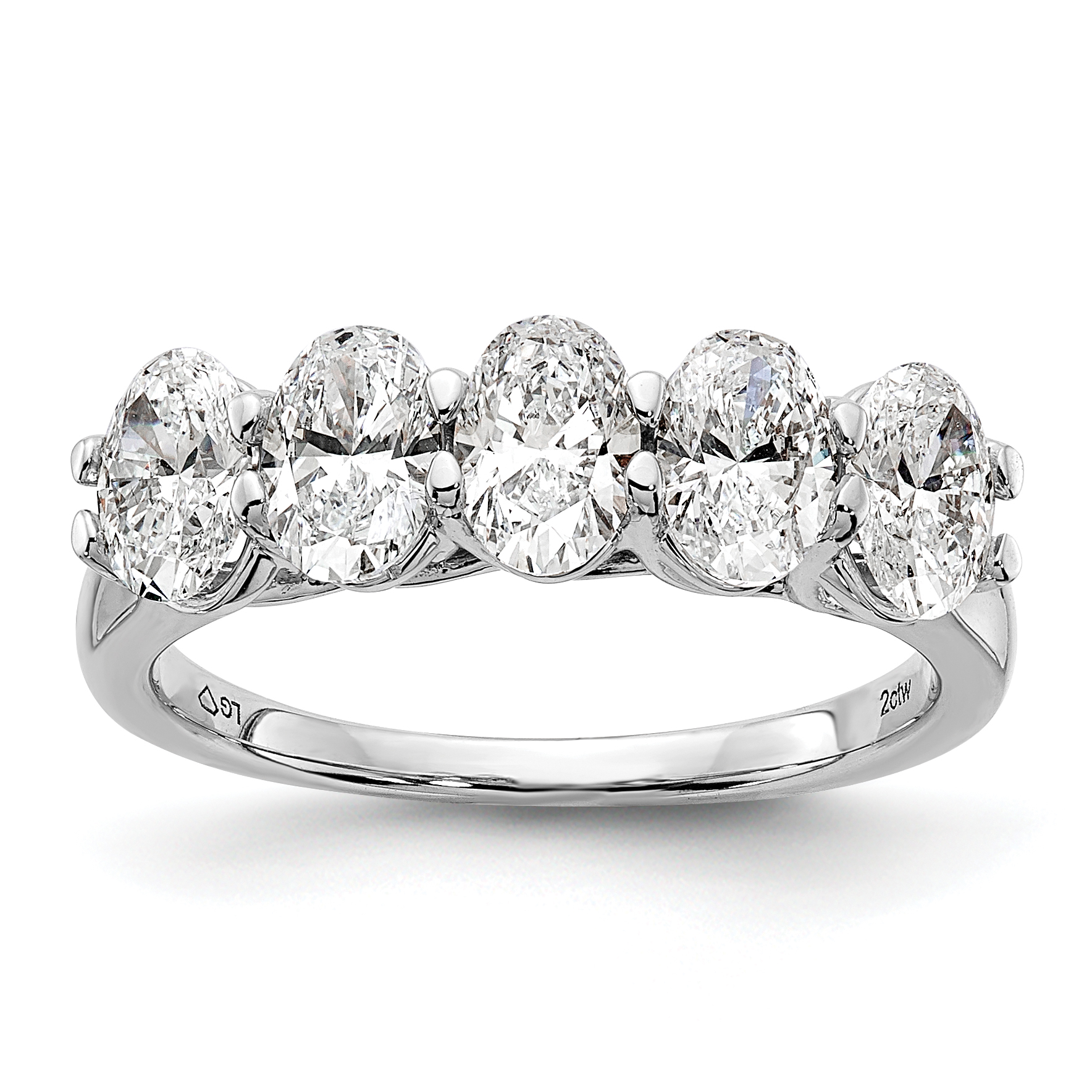 True Origin 14k White Gold 2 carat Lab Grown Diamond VS D E F Complete Five Stone Oval Ring (RM8262-200-7WLD)
