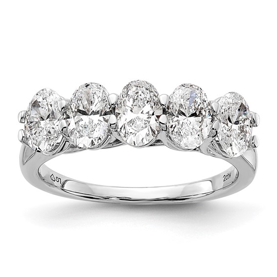 True Origin 14K White Gold 2 carat Lab Grown Diamond VS+ F+ Complete Oval Five Stone Ring