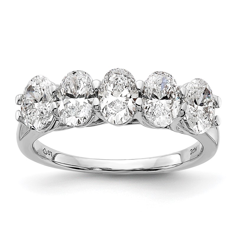 True Origin 14k White Gold 2 carat Lab Grown Diamond VS D E F Complete Five Stone Oval Ring