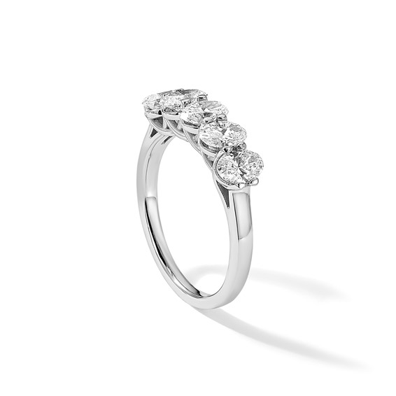 True Origin 14K White Gold 2 carat Lab Grown Diamond VS+ F+ Graduated Complete Oval Five Stone Ring