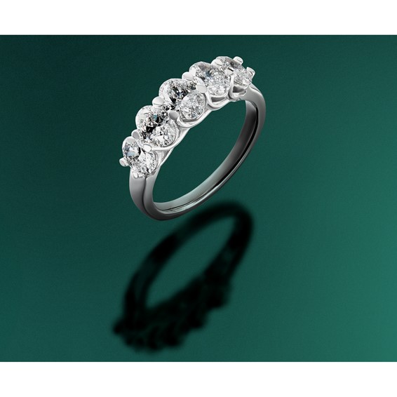 True Origin 14K White Gold 2 carat Lab Grown Diamond VS+ F+ Graduated Complete Oval Five Stone Ring