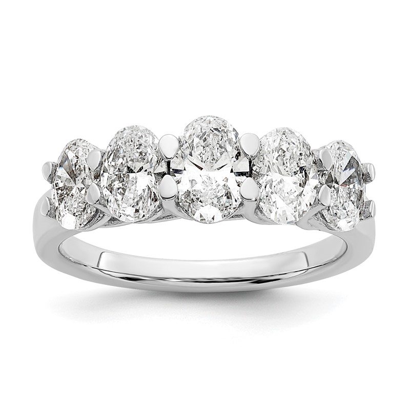 True Origin 14k White Gold 2 carat Lab Grown Diamond VS D E F Graduated Complete Five Stone Oval Ring