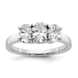 True Origin 14K White Gold 1 1/4 carat Lab Grown Diamond VS+ F+ Complete Oval Three Stone Ring